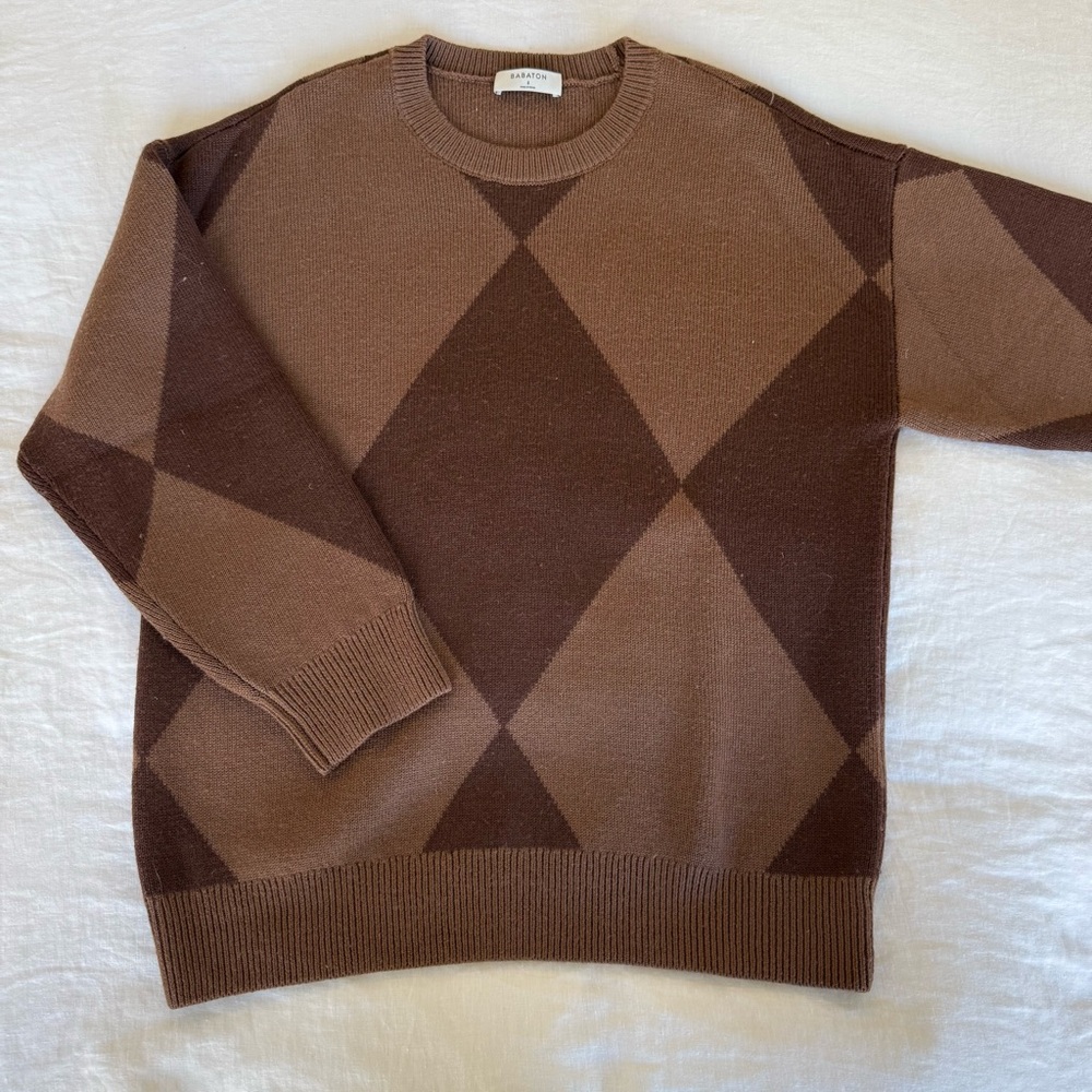 Aritzia Babaton Brown Checkered Diamond Sweater size S